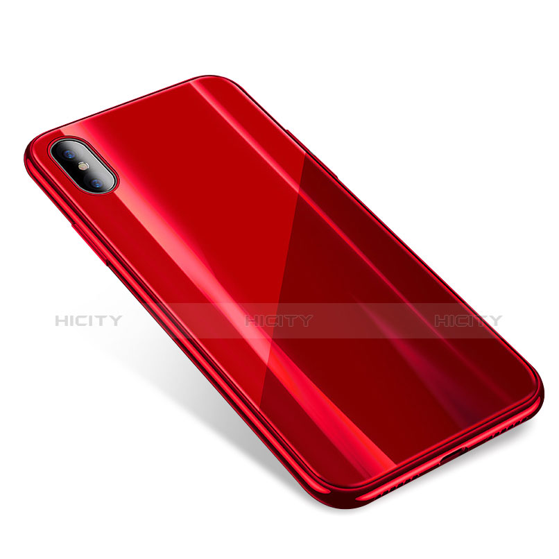 Custodia Silicone Trasparente Specchio Laterale Cover per Apple iPhone Xs Rosso