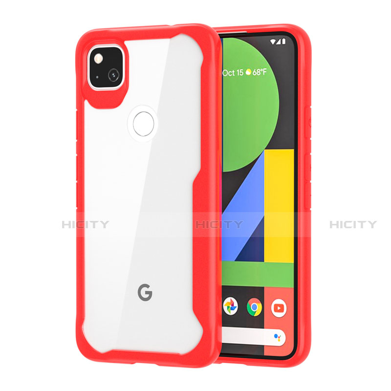 Custodia Silicone Trasparente Specchio Laterale Cover per Google Pixel 4a Rosso