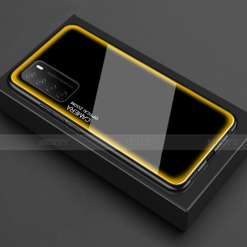 Custodia Silicone Trasparente Specchio Laterale Cover per Huawei Honor Play4 5G Giallo
