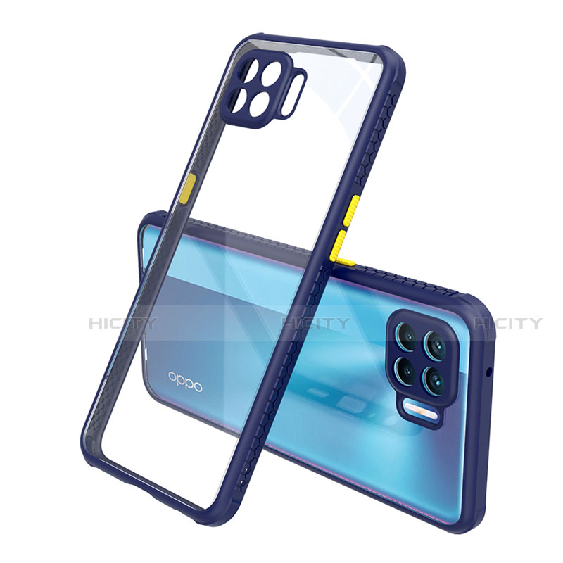 Custodia Silicone Trasparente Specchio Laterale Cover per Oppo A93 Blu