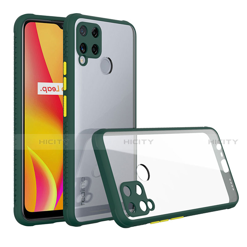 Custodia Silicone Trasparente Specchio Laterale Cover per Realme C15 Verde Notte