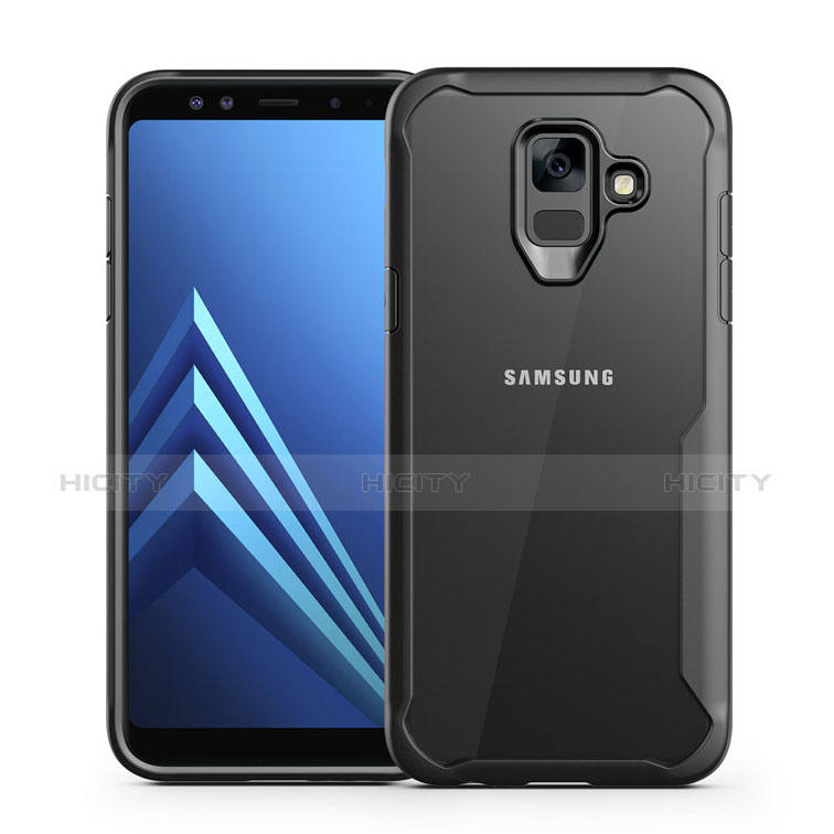 Custodia Silicone Trasparente Specchio Laterale Cover per Samsung Galaxy A6 (2018) Dual SIM Nero