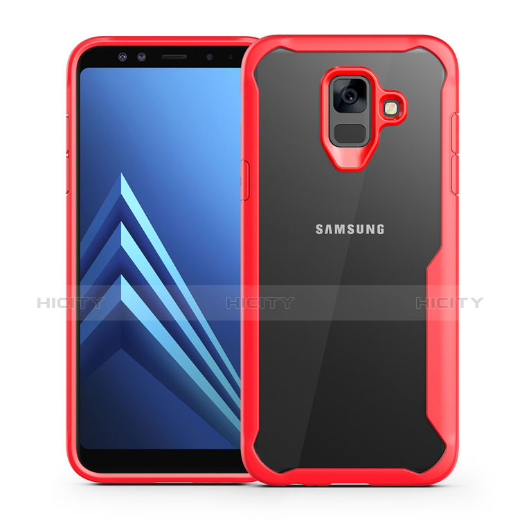 Custodia Silicone Trasparente Specchio Laterale Cover per Samsung Galaxy A6 (2018) Rosso