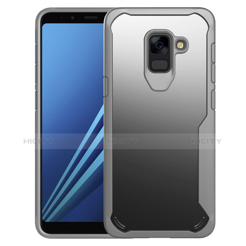 Custodia Silicone Trasparente Specchio Laterale Cover per Samsung Galaxy A8+ A8 Plus (2018) Duos A730F Grigio