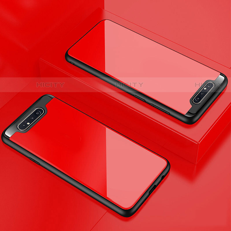 Custodia Silicone Trasparente Specchio Laterale Cover per Samsung Galaxy A80 Rosso