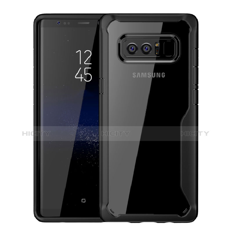Custodia Silicone Trasparente Specchio Laterale Cover per Samsung Galaxy Note 8 Duos N950F Nero