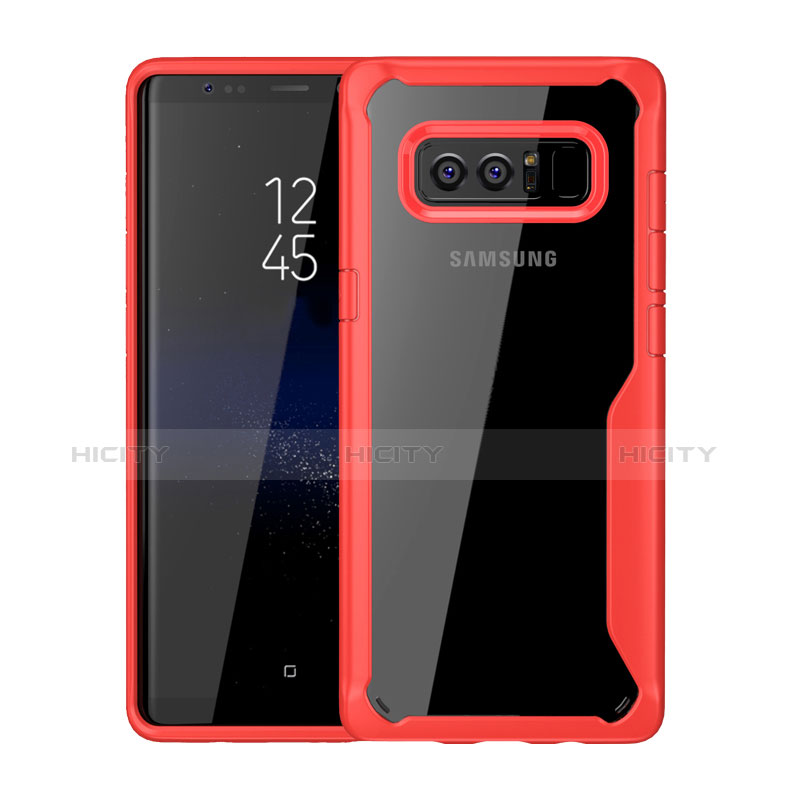 Custodia Silicone Trasparente Specchio Laterale Cover per Samsung Galaxy Note 8 Duos N950F Rosso