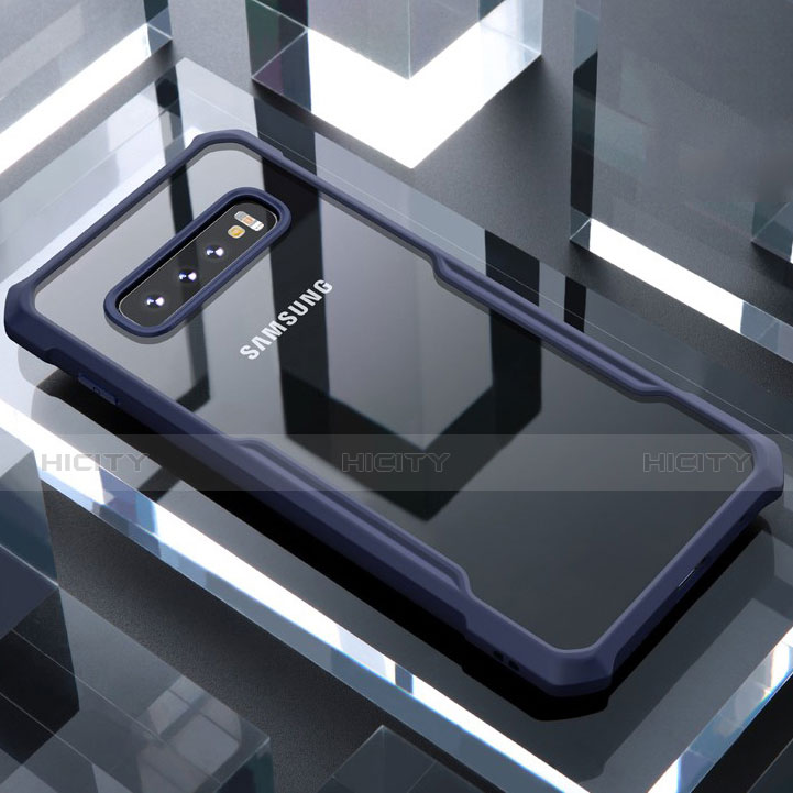 Custodia Silicone Trasparente Specchio Laterale Cover per Samsung Galaxy S10 Plus Blu