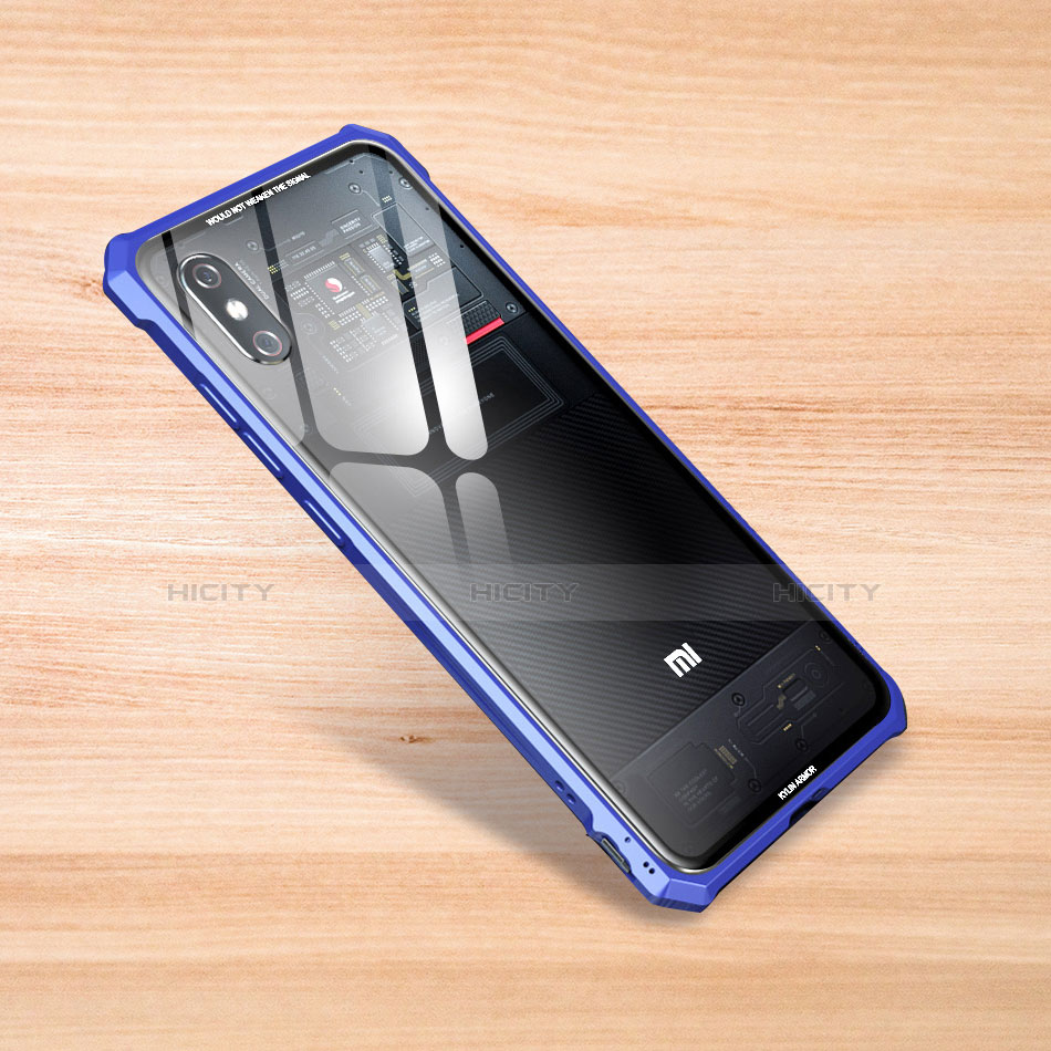 Custodia Silicone Trasparente Specchio Laterale Cover per Xiaomi Mi 8 Pro Global Version Blu