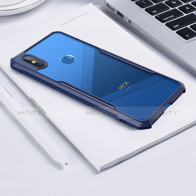 Custodia Silicone Trasparente Specchio Laterale Cover per Xiaomi Mi Mix 3 Blu