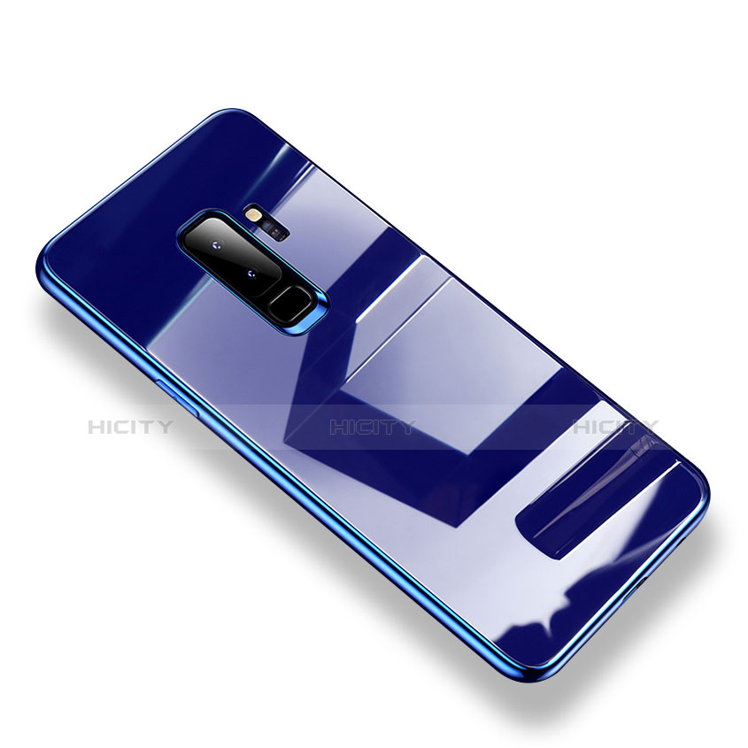 Custodia Silicone Trasparente Specchio Laterale Cover S01 per Samsung Galaxy S9 Plus Blu