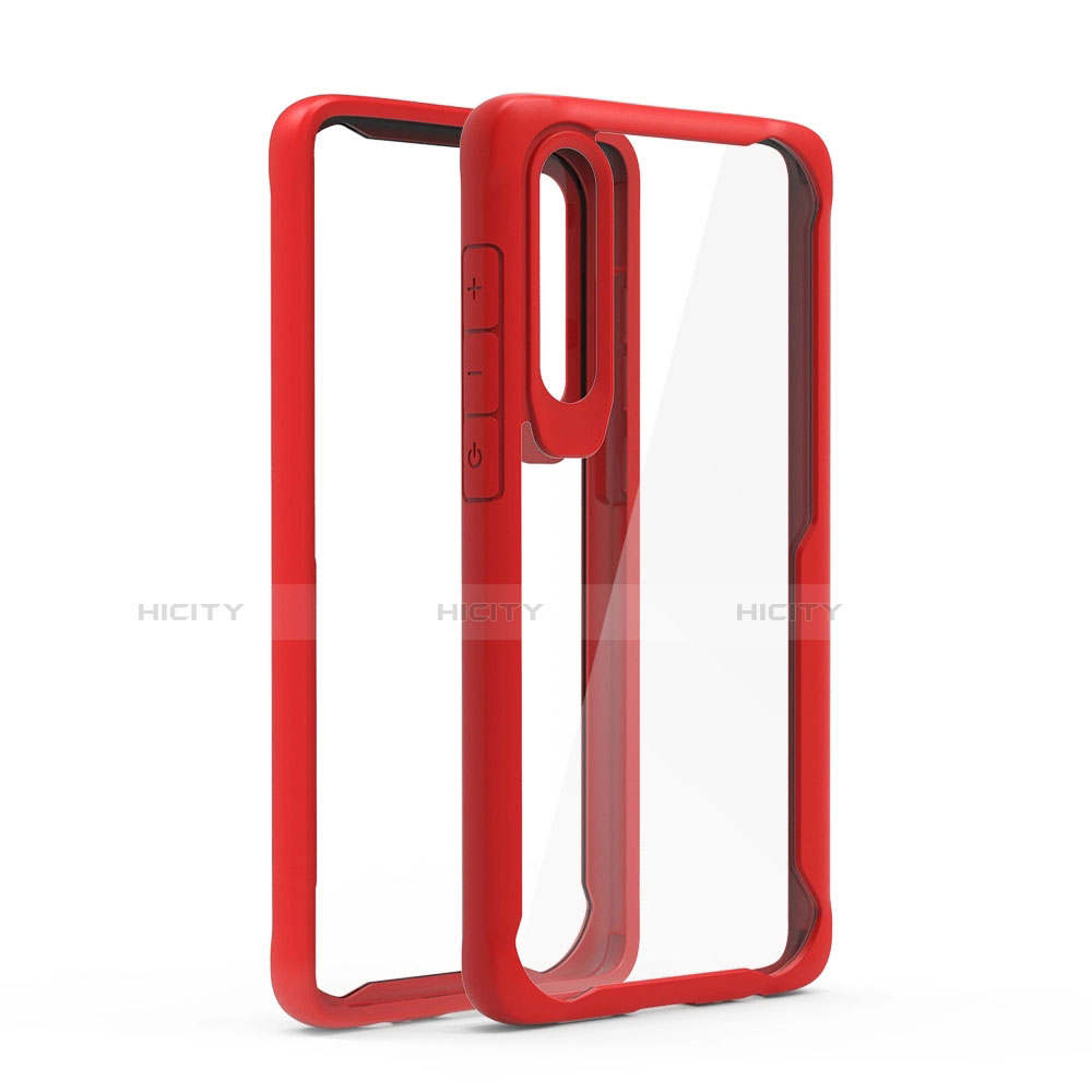 Custodia Silicone Trasparente Specchio Laterale Cover T02 per Huawei P30 Rosso