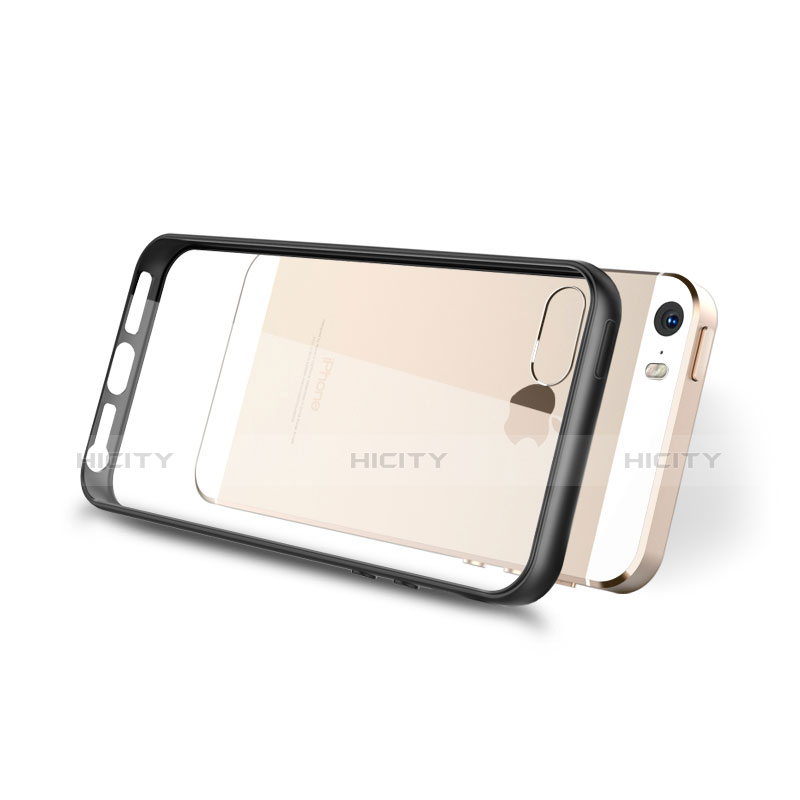 Custodia Silicone Trasparente Specchio Laterale per Apple iPhone 5 Nero