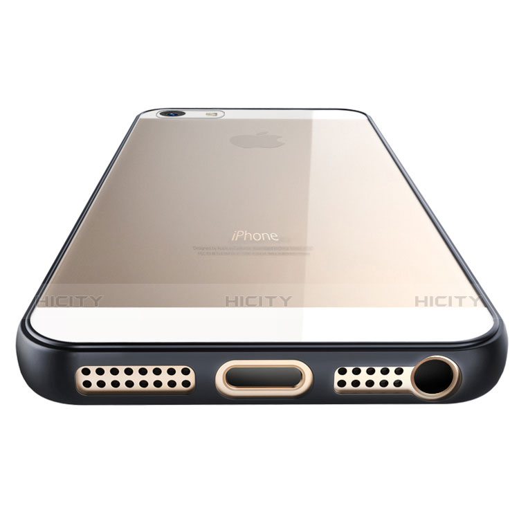 Custodia Silicone Trasparente Specchio Laterale per Apple iPhone 5 Nero