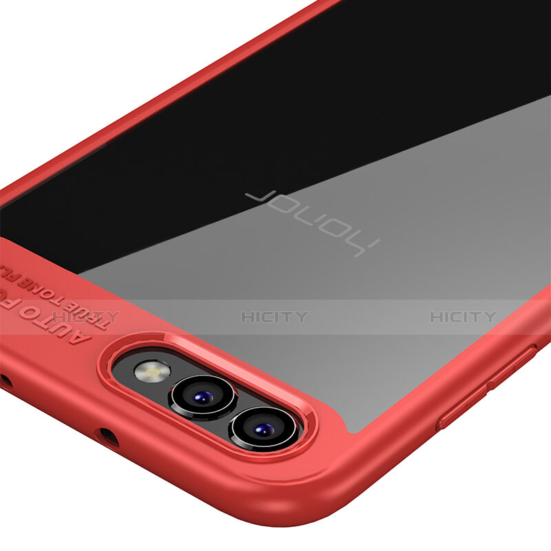 Custodia Silicone Trasparente Specchio Laterale per Huawei Honor V10 Rosso