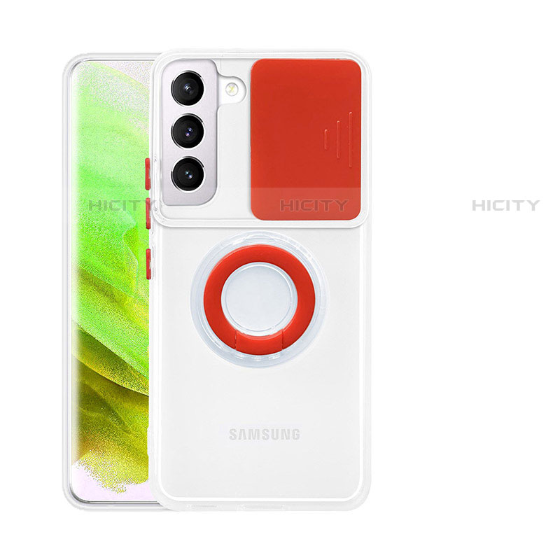 Custodia Silicone Trasparente Ultra Slim Cover Morbida con Anello Supporto A01 per Samsung Galaxy S21 Plus 5G Rosso
