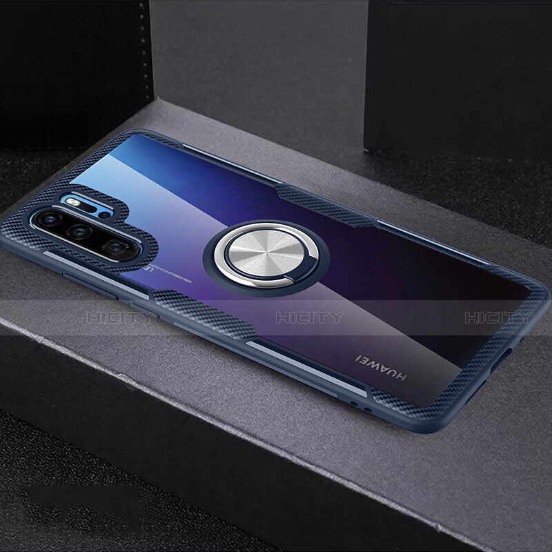 Custodia Silicone Trasparente Ultra Slim Cover Morbida con Anello Supporto C03 per Huawei P30 Pro Blu