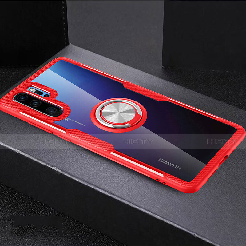 Custodia Silicone Trasparente Ultra Slim Cover Morbida con Anello Supporto C03 per Huawei P30 Pro New Edition Rosso