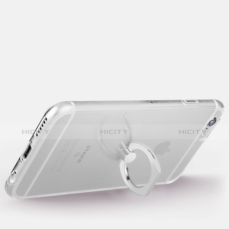 Custodia Silicone Trasparente Ultra Slim Cover Morbida con Anello Supporto S01 per Apple iPhone 6S Argento