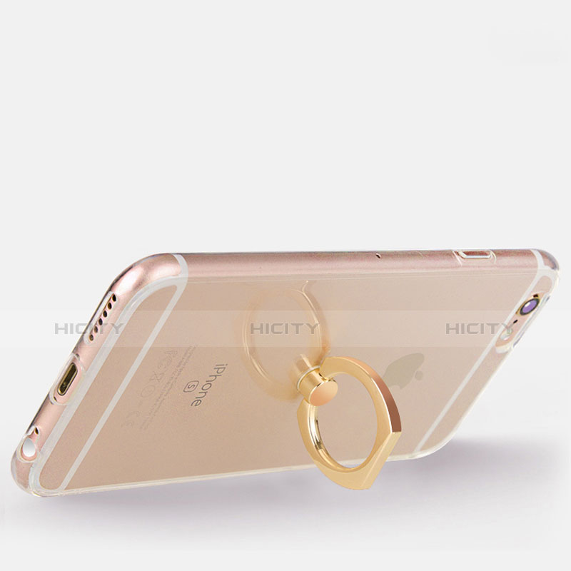 Custodia Silicone Trasparente Ultra Slim Cover Morbida con Anello Supporto S01 per Apple iPhone 6S Oro