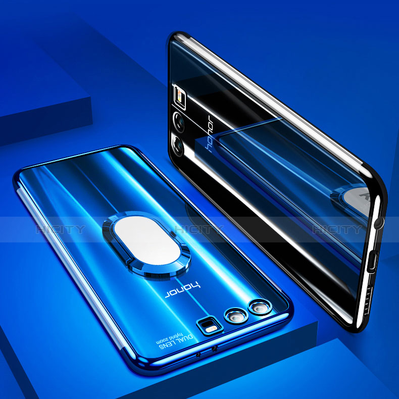 Custodia Silicone Trasparente Ultra Slim Cover Morbida con Anello Supporto S01 per Huawei Honor 9 Premium