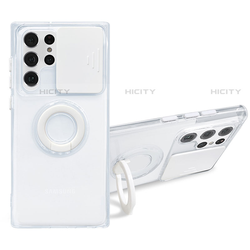 Custodia Silicone Trasparente Ultra Slim Cover Morbida con Anello Supporto S01 per Samsung Galaxy S21 Ultra 5G