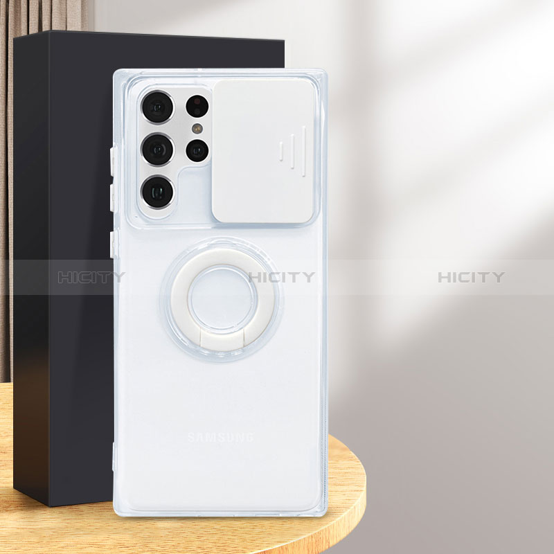 Custodia Silicone Trasparente Ultra Slim Cover Morbida con Anello Supporto S02 per Samsung Galaxy S24 Ultra 5G
