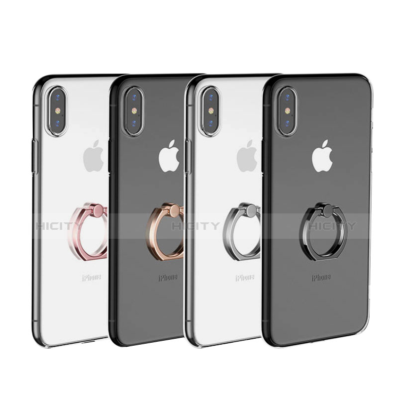 Custodia Silicone Trasparente Ultra Slim Cover Morbida con Anello Supporto V01 per Apple iPhone X