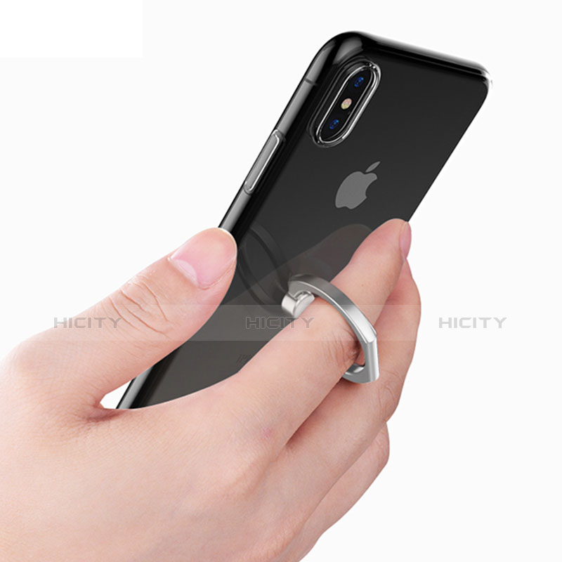 Custodia Silicone Trasparente Ultra Slim Cover Morbida con Anello Supporto V01 per Apple iPhone Xs