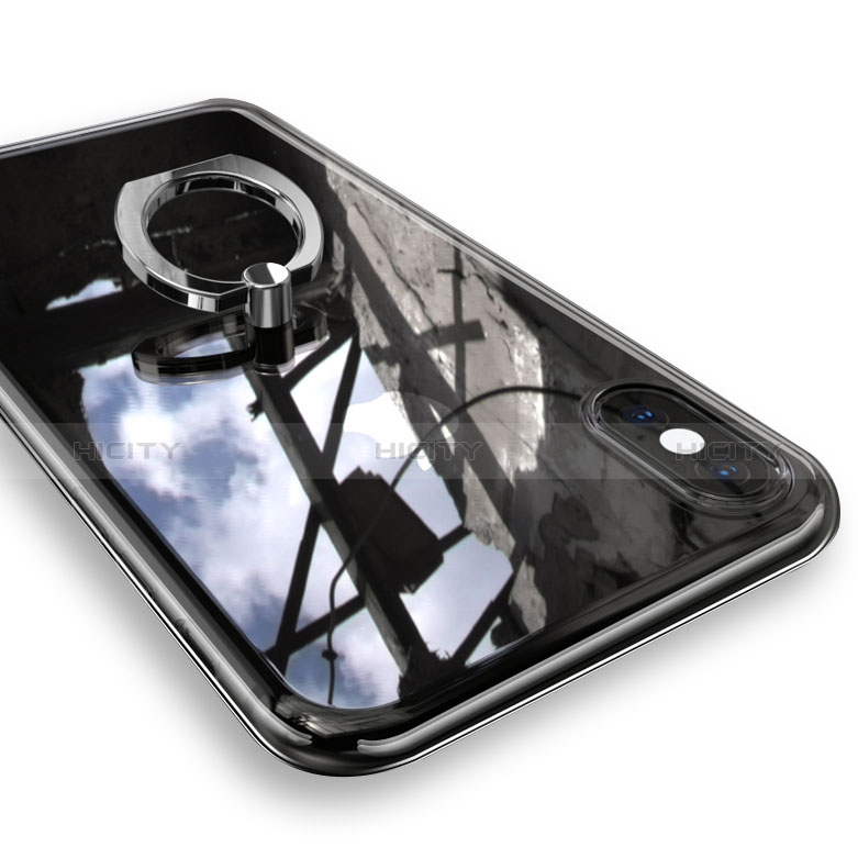 Custodia Silicone Trasparente Ultra Slim Cover Morbida con Anello Supporto V01 per Apple iPhone Xs Max Argento