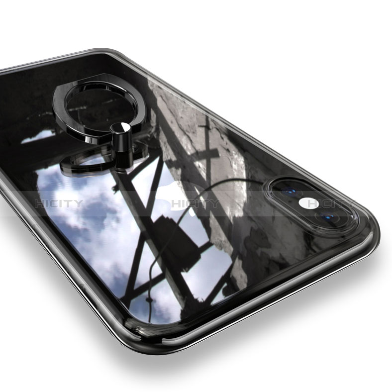 Custodia Silicone Trasparente Ultra Slim Cover Morbida con Anello Supporto V01 per Apple iPhone Xs Max Nero
