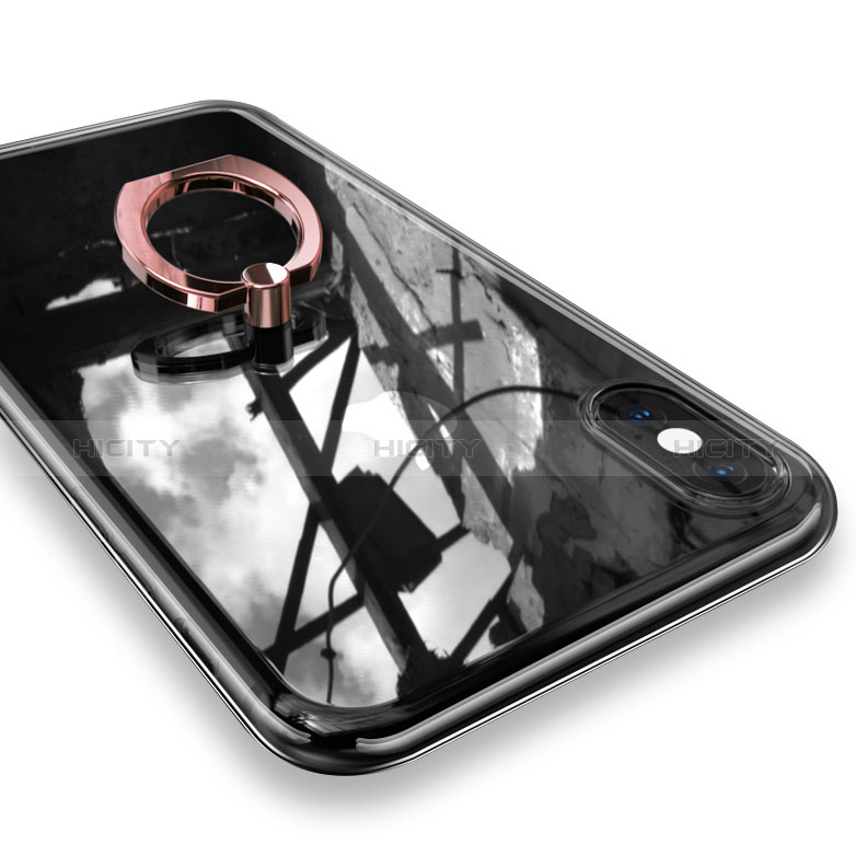Custodia Silicone Trasparente Ultra Slim Cover Morbida con Anello Supporto V01 per Apple iPhone Xs Max Oro Rosa