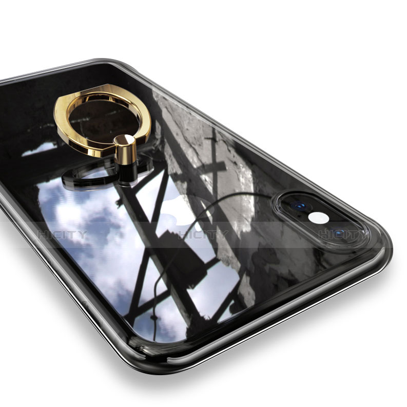 Custodia Silicone Trasparente Ultra Slim Cover Morbida con Anello Supporto V01 per Apple iPhone Xs Oro