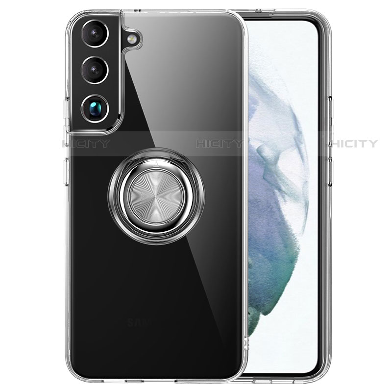 Custodia Silicone Trasparente Ultra Slim Cover Morbida con Magnetico Anello Supporto A01 per Samsung Galaxy S21 Plus 5G