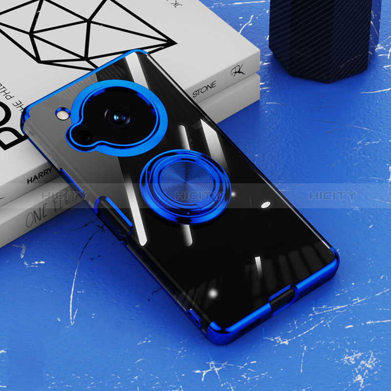 Custodia Silicone Trasparente Ultra Slim Cover Morbida con Magnetico Anello Supporto AN1 per Sharp Aquos R7 Blu