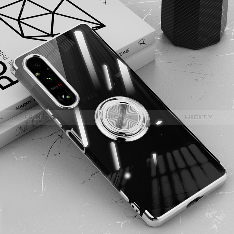 Custodia Silicone Trasparente Ultra Slim Cover Morbida con Magnetico Anello Supporto AN1 per Sony Xperia 1 V