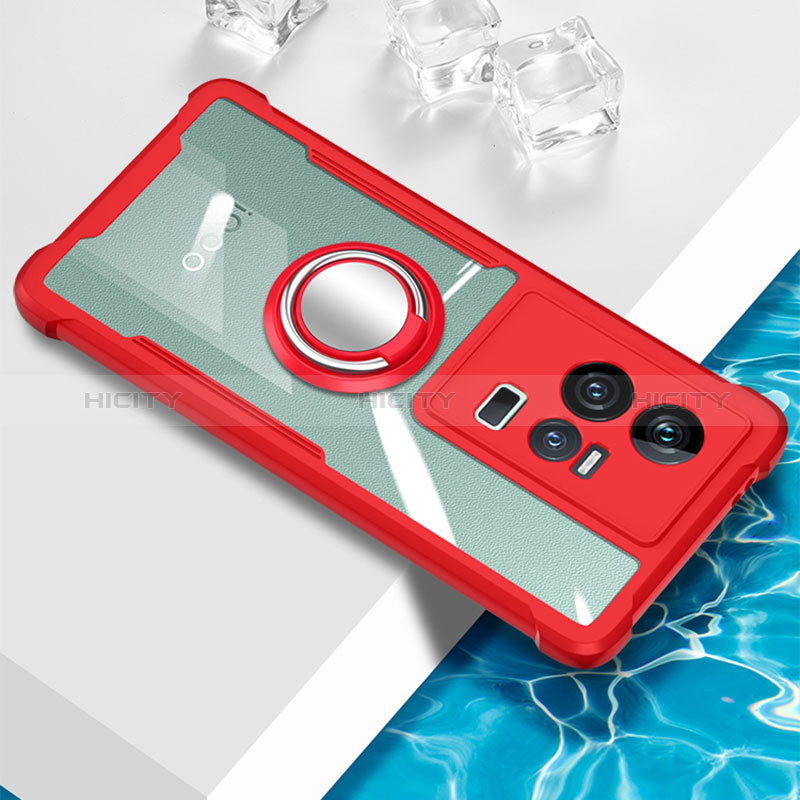 Custodia Silicone Trasparente Ultra Slim Cover Morbida con Magnetico Anello Supporto BH1 per Vivo iQOO 11 5G Rosso