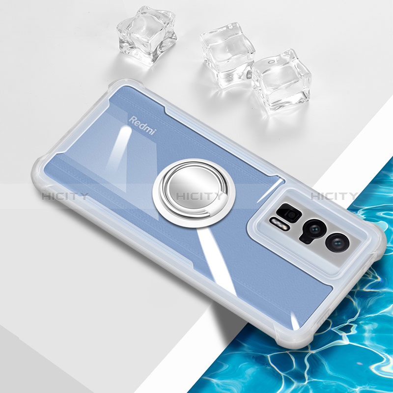 Custodia Silicone Trasparente Ultra Slim Cover Morbida con Magnetico Anello Supporto BH1 per Xiaomi Poco F5 Pro 5G Bianco