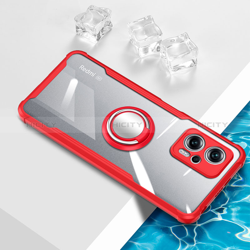 Custodia Silicone Trasparente Ultra Slim Cover Morbida con Magnetico Anello Supporto BH1 per Xiaomi Redmi Note 11T Pro+ Plus 5G Rosso