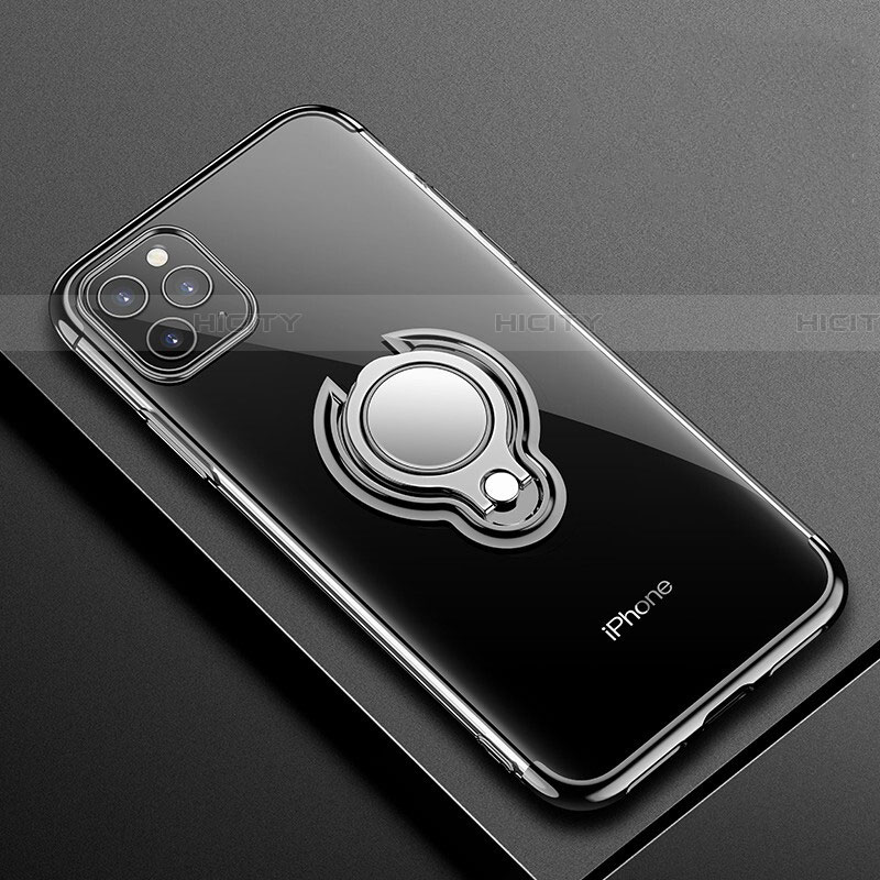 Custodia Silicone Trasparente Ultra Slim Cover Morbida con Magnetico Anello Supporto C01 per Apple iPhone 11 Pro Max Nero