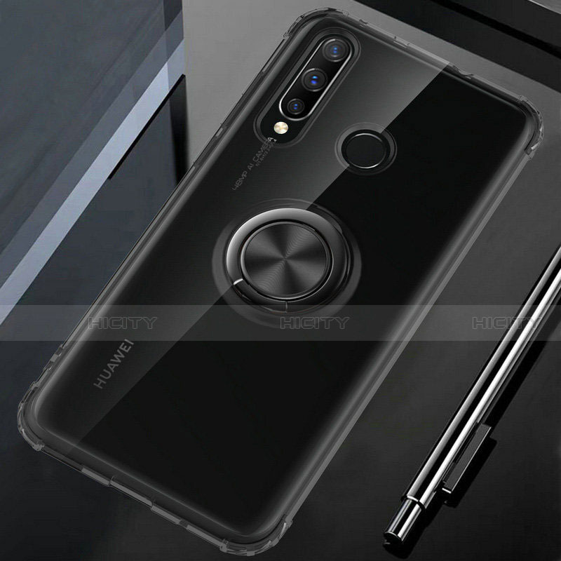 Custodia Silicone Trasparente Ultra Slim Cover Morbida con Magnetico Anello Supporto C01 per Huawei Honor 20 Lite Nero