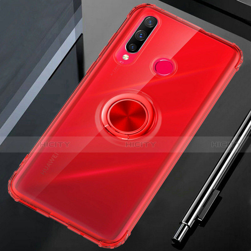 Custodia Silicone Trasparente Ultra Slim Cover Morbida con Magnetico Anello Supporto C01 per Huawei Honor 20 Lite Rosso