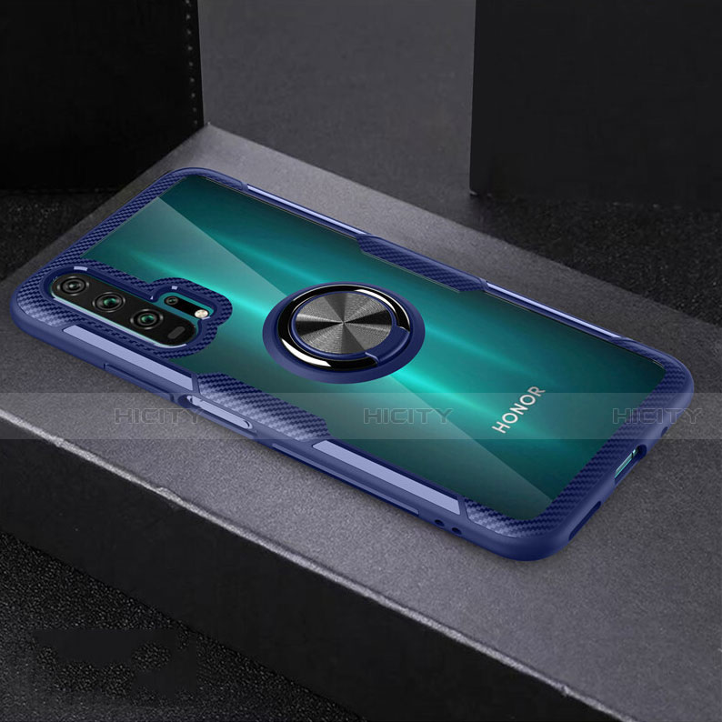 Custodia Silicone Trasparente Ultra Slim Cover Morbida con Magnetico Anello Supporto C01 per Huawei Honor 20 Pro Blu