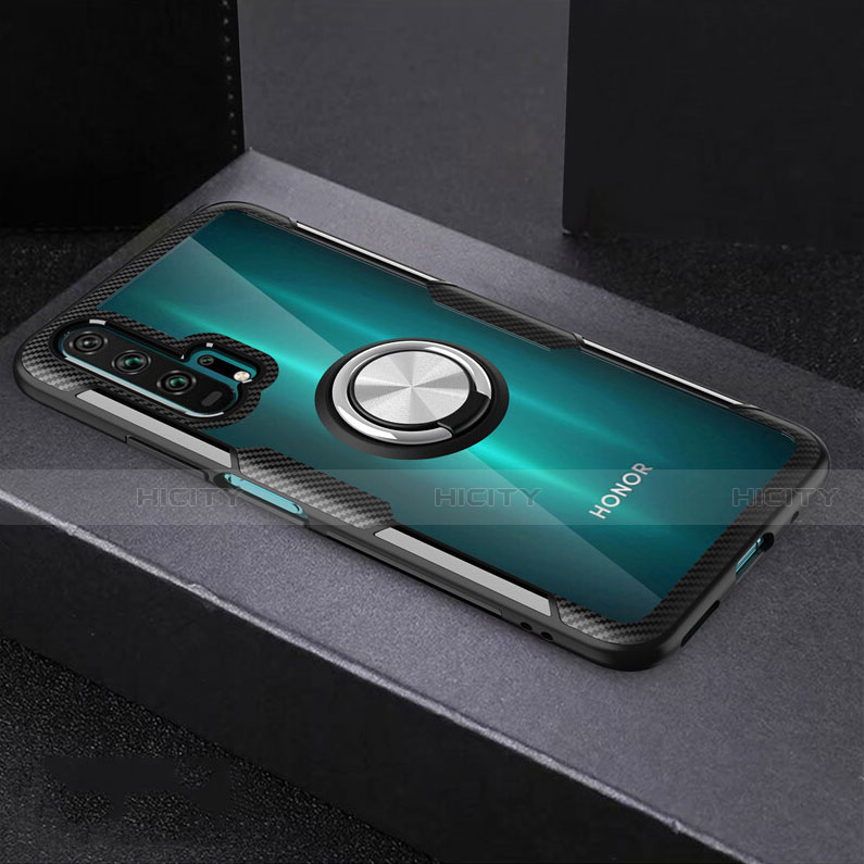 Custodia Silicone Trasparente Ultra Slim Cover Morbida con Magnetico Anello Supporto C01 per Huawei Honor 20 Pro Nero