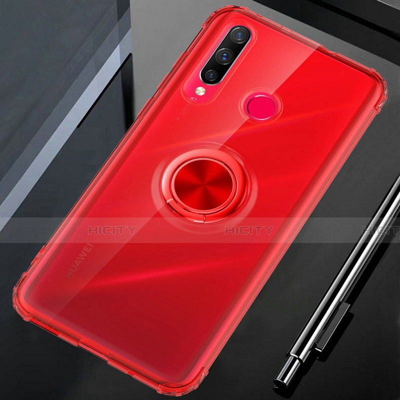 Custodia Silicone Trasparente Ultra Slim Cover Morbida con Magnetico Anello Supporto C01 per Huawei Honor 20E Rosso