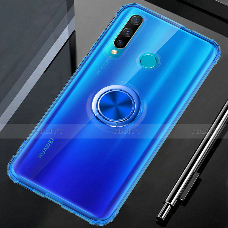 Custodia Silicone Trasparente Ultra Slim Cover Morbida con Magnetico Anello Supporto C01 per Huawei Honor 20i Blu