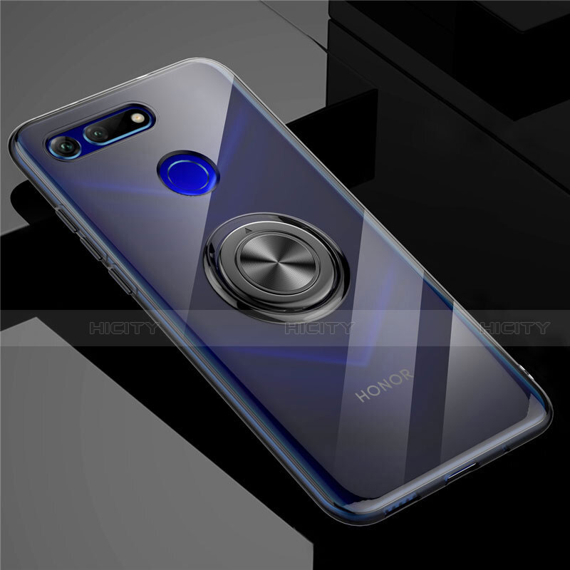 Custodia Silicone Trasparente Ultra Slim Cover Morbida con Magnetico Anello Supporto C01 per Huawei Honor V20