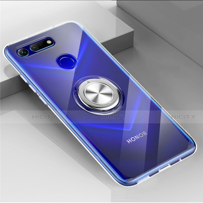 Custodia Silicone Trasparente Ultra Slim Cover Morbida con Magnetico Anello Supporto C01 per Huawei Honor V20