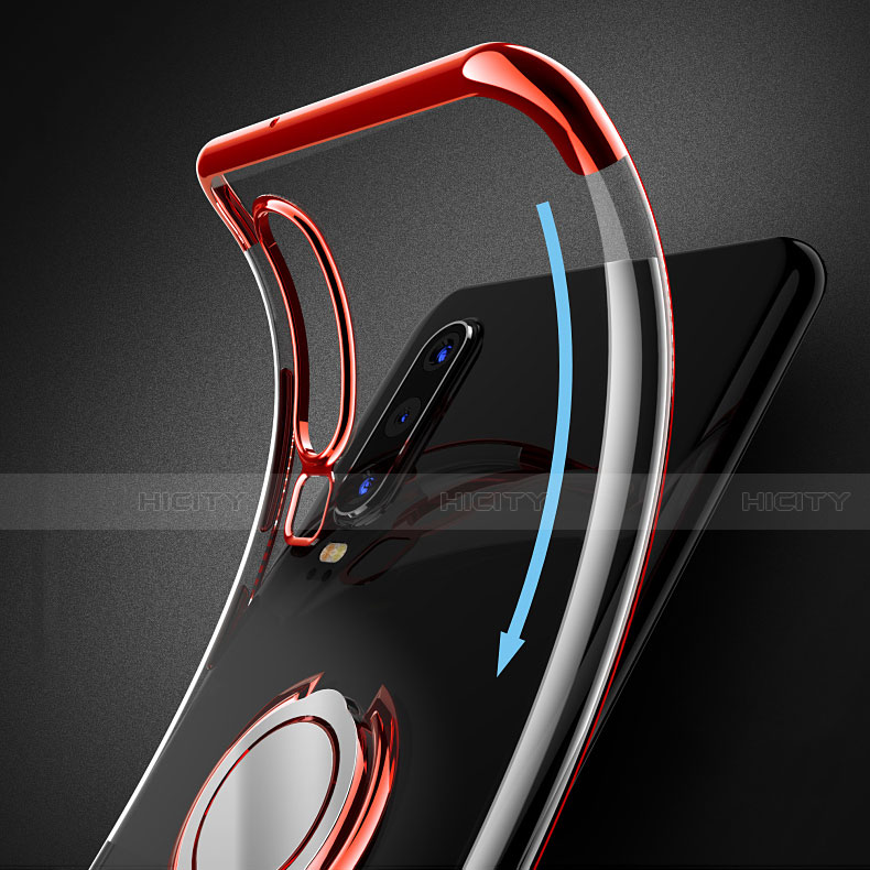 Custodia Silicone Trasparente Ultra Slim Cover Morbida con Magnetico Anello Supporto C01 per Huawei P30