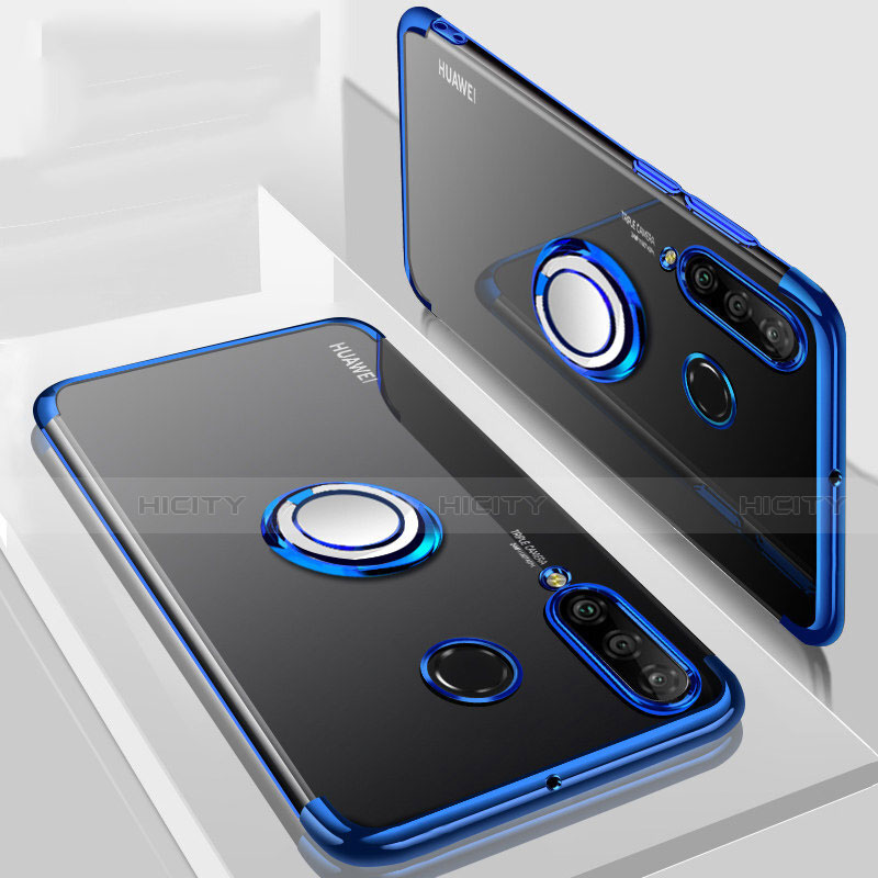 Custodia Silicone Trasparente Ultra Slim Cover Morbida con Magnetico Anello Supporto C01 per Huawei P30 Lite Blu